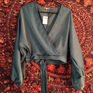 Charlotte Russe Blue Silky Tie Crop Top